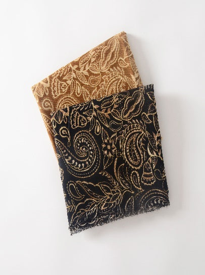 2 Assorted Lux Viscose Paisley Print with Gold Foil Scarf (Pack of 12)