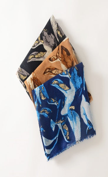 3 Assorted Lux Viscose Lilly with Gold Foil Scarf (Pack of 12)