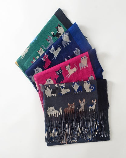 4 Assorted Digital Print Lightweight Cat Character Scarf (Pack of 12)