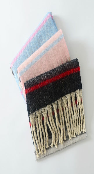 3 Assorted Check Print Blanket Scarf with Tassels (Pack of 12)