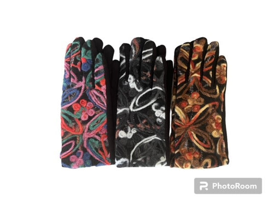 Trio of Squiggle Floral Tapestry Gloves