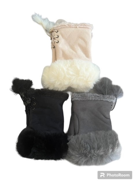 Set of Three Faux Fur Fingerless Gloves