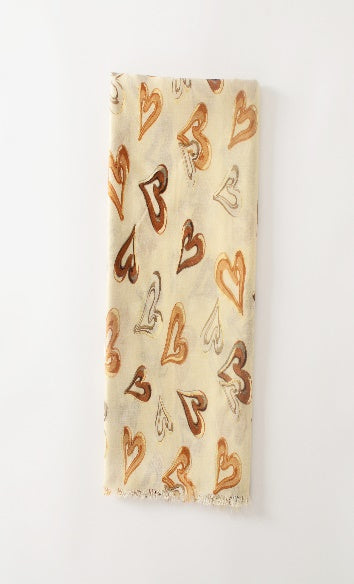 2 Assorted Lux Viscose Heart Print with Gold Foil Scarf (Pack of 12)